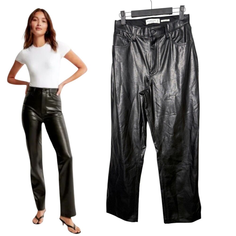 Abercrombie & Fitch Curve Love 90s Straight Vegan Leather Pants 28 6 Short